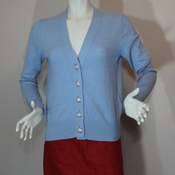 Allude Light blue v-neck button up long sleeves ribbed hem and cuffs size Small - Picture 1 of 9